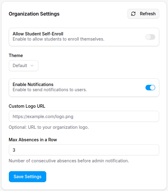 admin settings