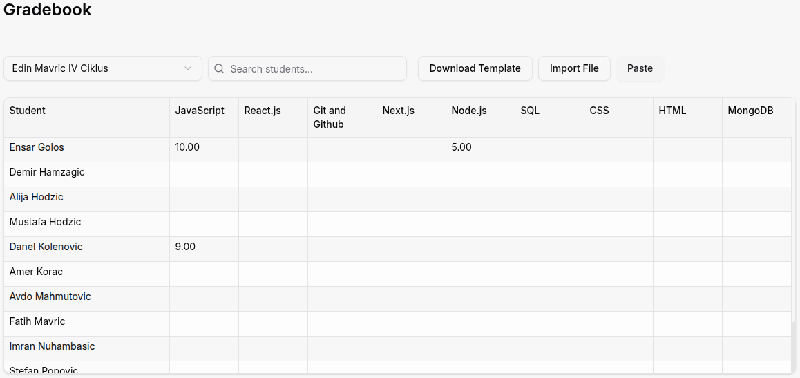Teacher gradebook
