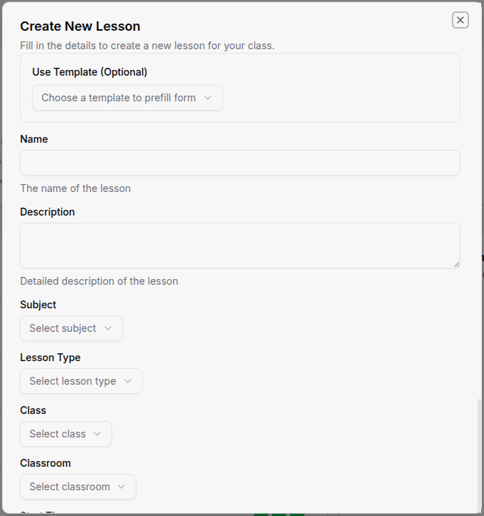 Teacher lesson form